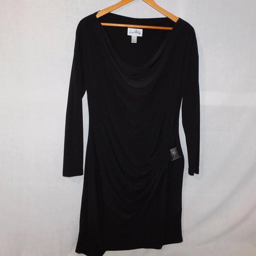 Joseph Ribkoff Classic Black jersey Cowl neck Faux Wrap Dress Womens 12